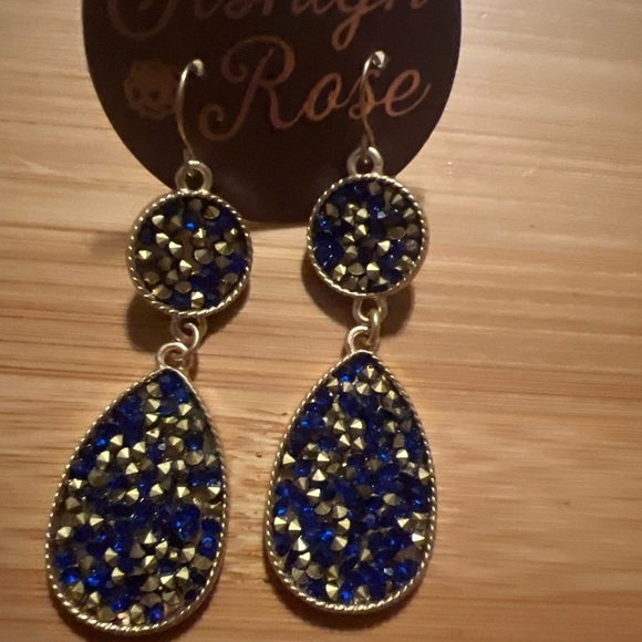 ASHLYN ROSE ROYAL BLUE And GOLD GLITTER TEAR DROP DANGLE EARRINGS - Picture 6 of 9
